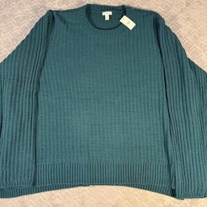 Dip Pullover Sweater Womens 2X or 3X Teal NWT Ribbed Knit Crew Neck Long Sleeve
